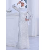 Şimal Tesettür Abiye Beyaz