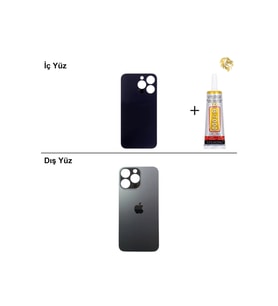 iPhone 13 Pro Grafit Arka Kapak Arka Cam Batarya Kapağı Lazer Kesim Kapak Pil Kapağı + B-7000 Yapıştırıcı