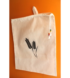 Büyük Boy Başak Baskılı Askılı Keten Bakliyat & Ekmek Torbası 50x40cm