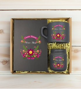 BK Gift Kişiye Özel İsimli DTF Anne Temalı Antrasit Defter & Kahve Fincanı & Mum Hediye Seti-6, Anneye Hediye, Anneler Günü Hediyesi