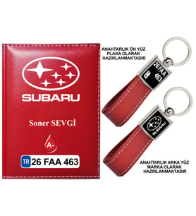 Plakanıza Özel Subaru Logolu Kırmızı Ruhsat Kabı ve Anahtarlık