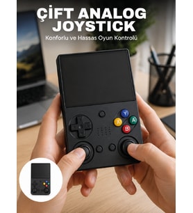 3.5 İnç IPS Ekran Retro Oyun Konsolu 64GB Dahili Hafıza Çift Analog Joystick Taşınabilir El Konsolu