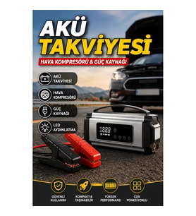 Çok Fonksiyonlu Araç Akü Takviye Cihazı Dijital Hava Kompresörü LED Işıklı Taşınabilir Güç Kaynağı