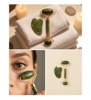 Doğal Yeşim Taşı Yüz Masaj Seti – Çift Başlıklı Roller ve Gua Sha