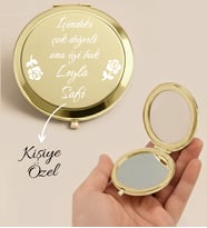 Sevgiliye Özel İsim Baskılı İçindeki çok değerli ona iyi bak yazılı Gold Makyaj Aynası Cep Aynası