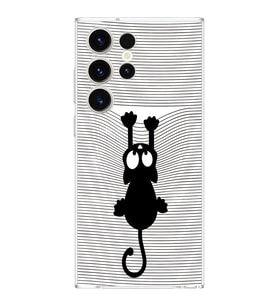 PrintiFy Samsung Galaxy S24 Ultra Kamera Korumalı Kapak Çizgi Kedi (beyaz) Tasarımlı Şeffaf Kılıf
