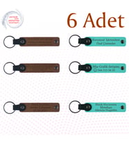 A Kahve & Turkuaz, Aile Gecelerine Özel Hatıra, 6’lı Set, İsim Yazılabilen Deri Anahtarlık