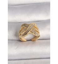 Pirinç Gold Renk Ayarlanabilir Zirkon Taşlı X Model Kadın Yüzük