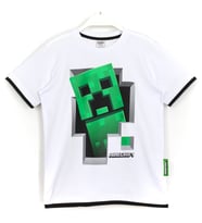 Minecraft 3D Baskılı Erkek Çocuk Beyaz Renk Biye Detaylı T-Shirt