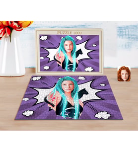 BK Gift Kişiye Özel Kedili Kız Karikatürlü 1000 Parça Profesyonel Puzzle-1