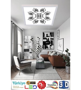 Desenli Panel Avize 60w Led Tavan Aydınlatma 60cmx60cm Beyaz Modern Çerçeve