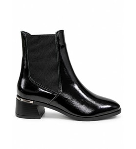 MYFİT SHOES 2902 KADIN HAKİKİ DERİ YANI LASTİKLİ KISA TOPUKLU BOT SİYAH KIRIŞIK RUGAN