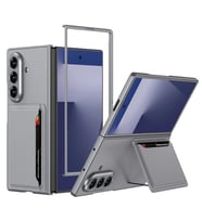 Galaxy Z Fold 7 Suni Deri Arka Yüzey Zore Kartlıklı Kıpta Silikon Kapak