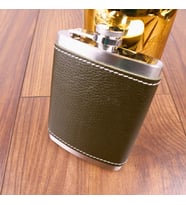 Perlotus 8 Oz 235 cc Hunili Haki Yeşil El Yapımı Deri Kılıflı Çelik Viski Cep Ma