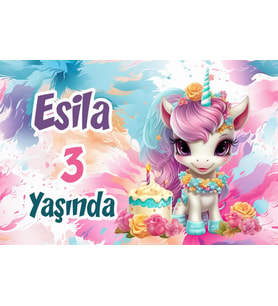 Balonlar ve Unicorn Temalı Doğum Günü Afişi 35X50 cm