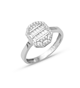 Köşeli Beyaz Altın Baget Yüzük