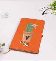 BK Gift Kişiye Özel Kaktüs Tasarımlı Turuncu Termo Deri Defter Model 6