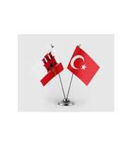 Cebelitarık ve Türk Bayrağı İkili Saten Masa Bayrağı Takımı