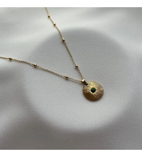 Yeşil Taşlı Çelik Kolye (Gold)