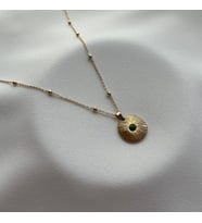 Yeşil Taşlı Çelik Kolye (Gold)