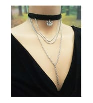Lotus Çiçeği & Zincir & Özel Dokuma Kadın Choker Kolye (Siyah)