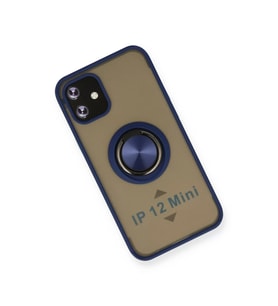 İphone 12 Mini Kılıf Montreal Yüzüklü Silikon Kapak - Lacivert