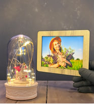 Kişiye Özel Ahşap Fotoğraf Çerçeveli Led Işıklı Fanus Hediyesi (Model 1)