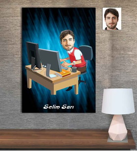 Kişiye Özel Karikatür Baskılı Ahşap Tablo Öğretmen Erkek-5 30x40