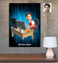 Kişiye Özel Karikatür Baskılı Ahşap Tablo Öğretmen Erkek-5 30x40