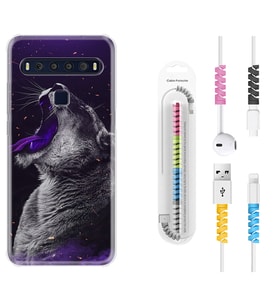 TCL 10L 10 Plus 10SE 20E 20SE 30SE L7 Kılıf Kablo Koruma Spiral Silikon Purple Leopar 1750
