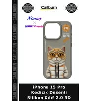 iPhone 15 Pro Kedicik Desenli Silikon Kılıf 2.0 3D Modern Tasarım Renkli Koruma Günlük Kullanım