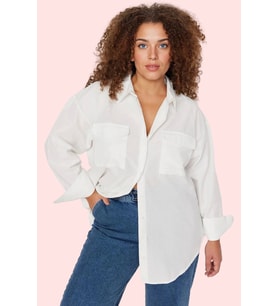 Kadın Büyük Beden Oversize Poplin Gömlek Renk Günlük Kullanım İçin Yaz Aylarının Vazgeçilmezi (Ekru)