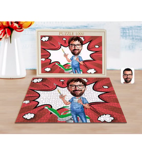 BK Gift Kişiye Özel Erkek Diş Hekimi Karikatürlü 1000 Parça Profesyonel Puzzle-4