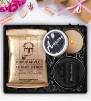 Kişiye Özel Porselen Fincan & Kuru Kahvesi Mehmet Efendi Türk Kahvesi & Tasarım Mum Hediye Seti