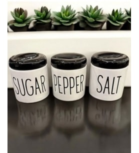 3 Lü Kavonoz Baharatlık Küçük Boy Beyaz / Siyah / Sugar /Pepper / Salt / Kavonoz Seti