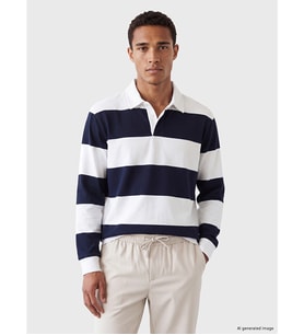 LCW Vision Lacivert Polo Yaka Çizgili Erkek Sweatshirt