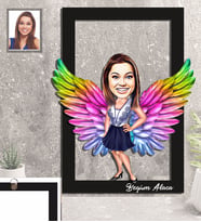 Kişiye Özel Melek Anne Karikatürlü 3D Ahşap Tablo Model-3