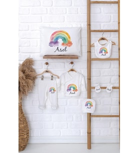 Pia Baby Premium %100 Pamuk İsme Özel Kız Bebek Hediye Seti Zıbın Yastık Kılıfı 5016-06 (Ekru)