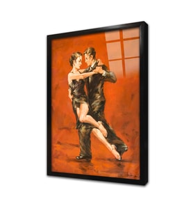 Siyah Giymiş Tango Yapan Çift Çerçeveli Cam Tablo
