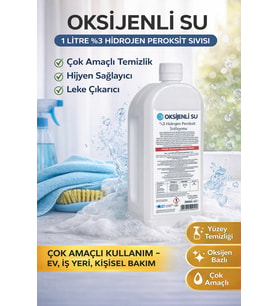 Oksijenli Su 1 Litre %3 Hidrojen Peroksit Solüsyonu Çok Amaçlı Temizlik Hijyen Sıvısı 1 Adet