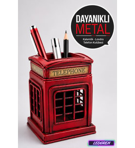 Dekoratif Metal Londra Telefon Kulübesi Kalemlik Kırmızı Masaüstü Ofis Hediyelik 1110MV-809