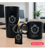 Hemen Kargo İsme Özel Erkek Kadın Lüks Hediye Seti - Çelik Termos Bardak Çakmak Kupa - Premium Hediye Paketli