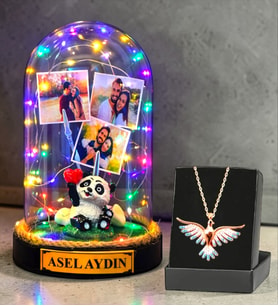 Sizlere Özel Renkli Led Işıklı Fanus ve Renkli Zümrüdü Anka Kuşu Kolye (Model 5)