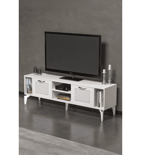 Tv Sehpası Tv Ünitesi Beyaz Gümüş 160 Cm Linya 5043