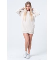 Bej Uzun Sweatshirt Elbise Tunik Uzun Kollu Yandan Cepli