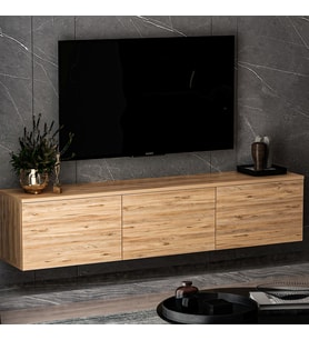 Neon Duvara Monte 3 Kapaklı TV Sehpası – 160 cm – Minimal Tasarım, Atlantik Çam