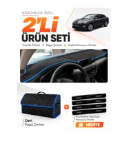 e-biz FORD FOCUS 4 (2017-2021) Uyumlu Torpido Örtüsü + Deri Bagaj Çantası Seti - Siyah-Mavi - FO013