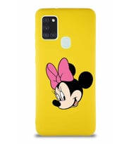 Samsung Galaxy A21S Soft Premier Kapak Minnie Mouse-B Tasarımlı Silikon Kılıf - Sarı (Şeffaf)