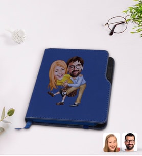 BK Gift Kişiye Özel Sevgililer Karikatürlü Lacivert Termo Deri Defter-102