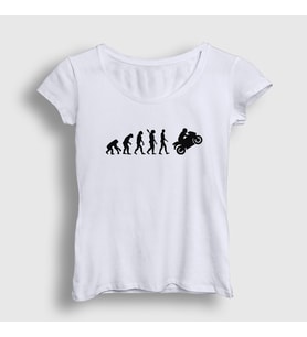 Presmono Kadın Beyaz Evolution Evrim Motorsiklet Yarış Motoru T-Shirt 442008tt (Beyaz)